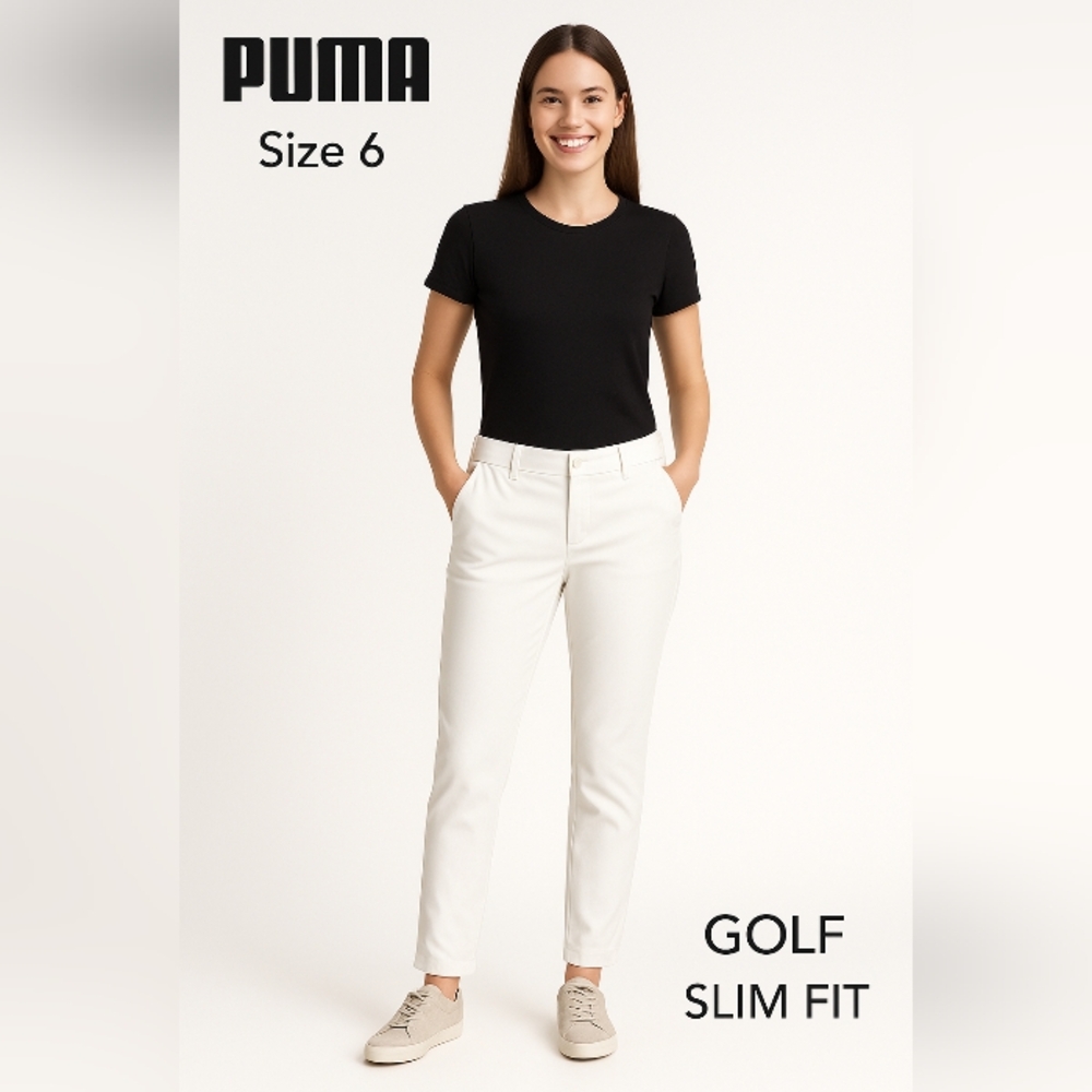 Puma Women’s Golf Slim Fit Chino White Pants Cotton Polyester Size 6